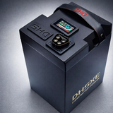 DHSXE lithium battery upgrade for Surron Ultra Bee with smart display and carry strap on radiant gray background.